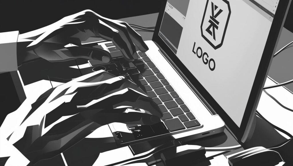now make a grayscale image of digital logo creation
